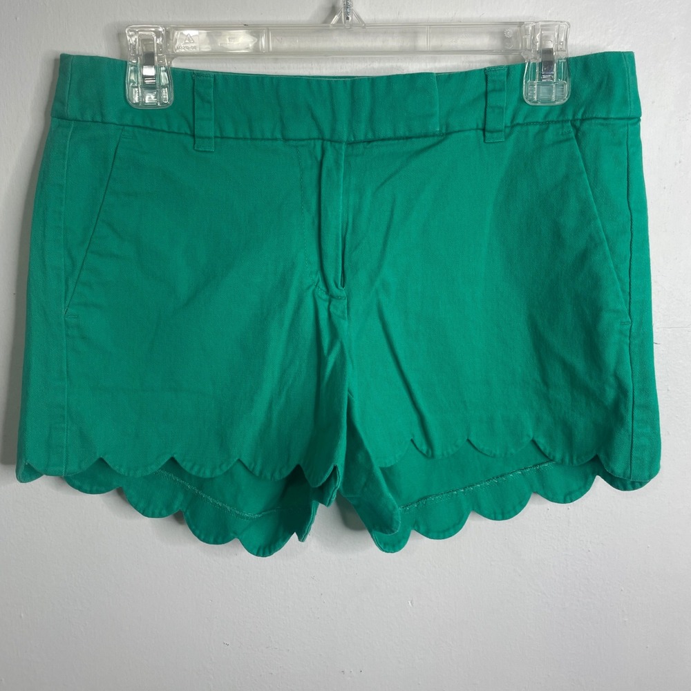 J.Crew Womens Green Scalloped Hem Chino Shorts Size 4 Cotton Twill Preppy Casual